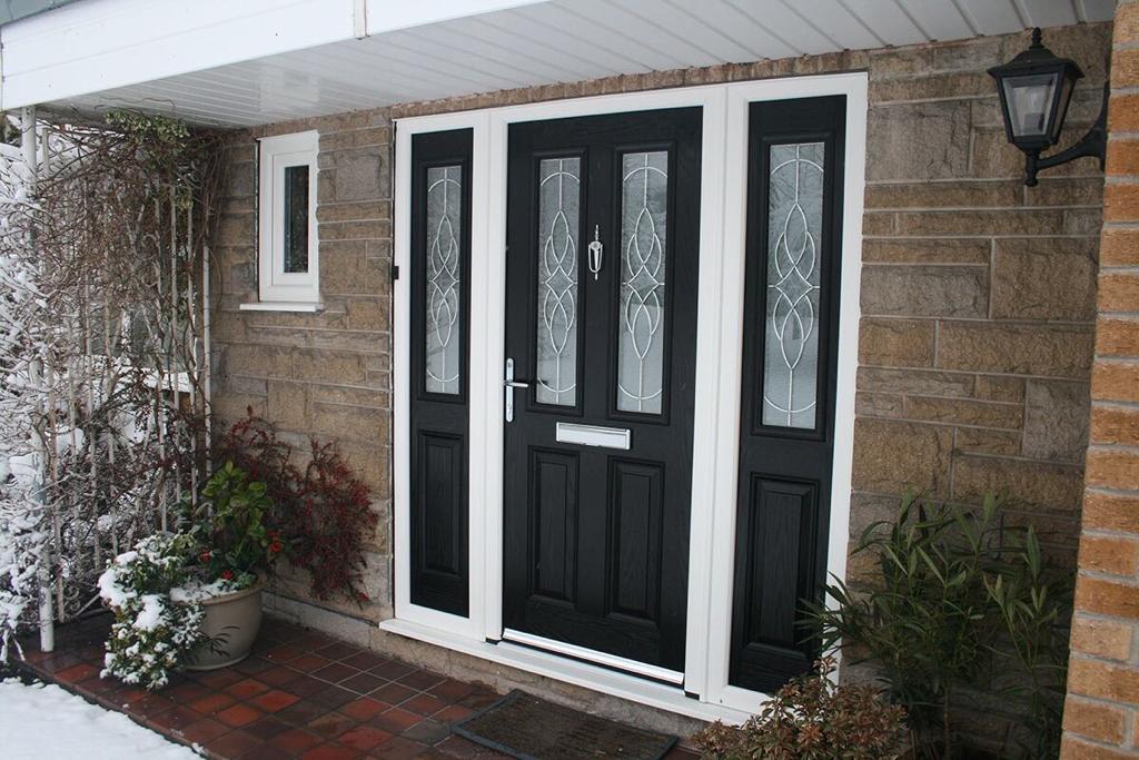 Black front door with windows